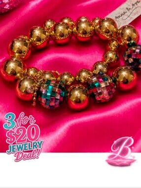 3/$20 Anna & Ava Gold Glamorous Beaded Stackable Bracelet Set NWT